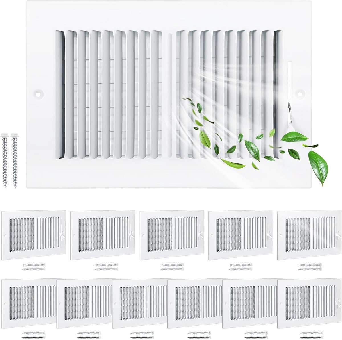 12 Stuks Ventilatieopeningen Plafond Rooster Wit 2-Weg Toevoer Luchtstroomregeling 25x15 cm