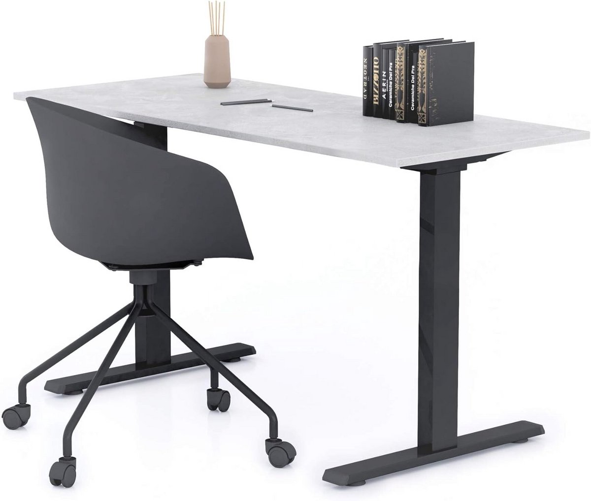 Bureau Clara 140x60 Grijs Beton met Zwarte Poten - Ruim en Stabiel Werkblad