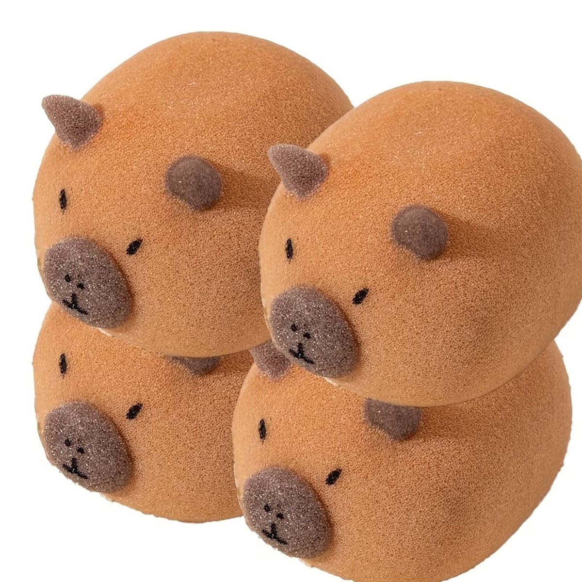 Kahil - 4x Cute Capybara Bath Sponge Soft Cleaning Shower Accessory