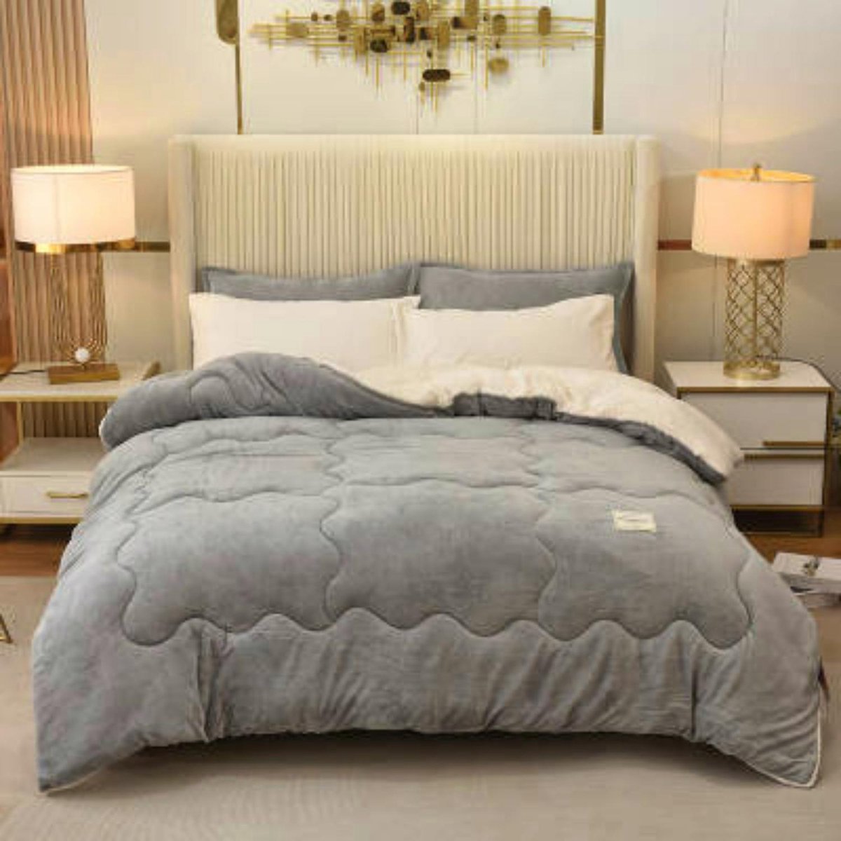 Teddy dekbed zonder overtrek - 150x200 cm - Grijs - Met kussensloop