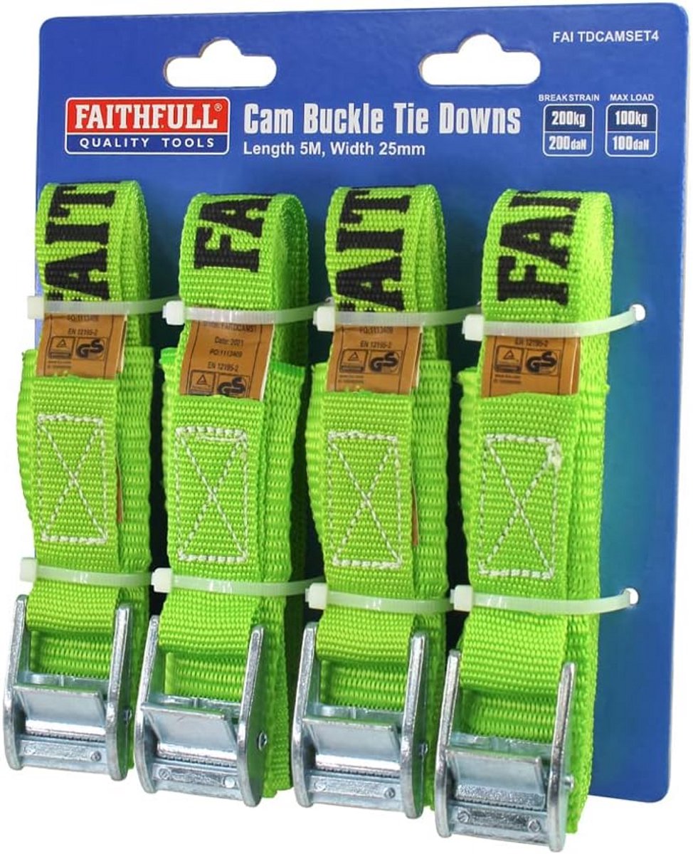 Set van 4 Spanbanden met Ratel - 5 Meter Lengte