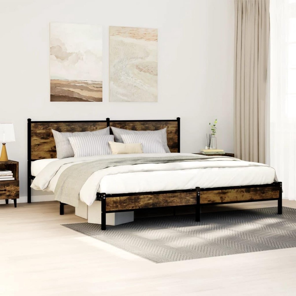 Tweepersoons Bedframe met Hoofdbord 180x200 cm - Robuust Metalen Ledikant