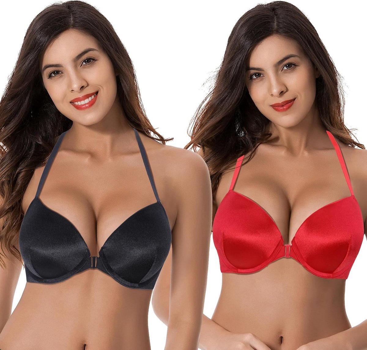 Halterneck Push-Up Bh met Voorsluiting en Ondersteunende Beugel