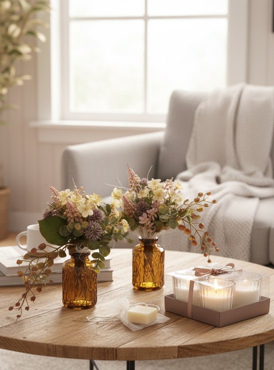50e Verjaardagscadeaus voor Vrouwen Echte Bloemen Geurkaars Unieke