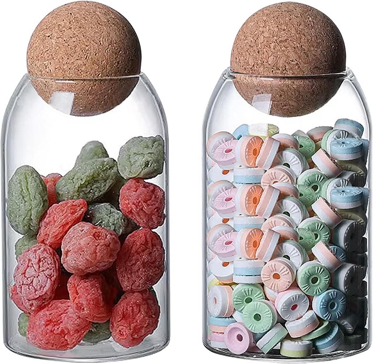 Set van 2 Glazen Opslagpotten met Bolvormige Kurk Deksel 800 ml