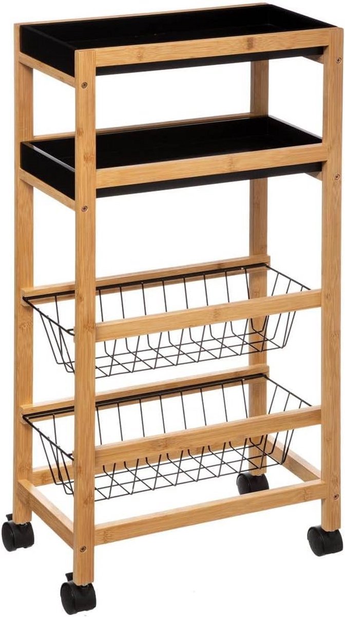 Bijzettafel Bamboe met 4 niveaus en Wielen