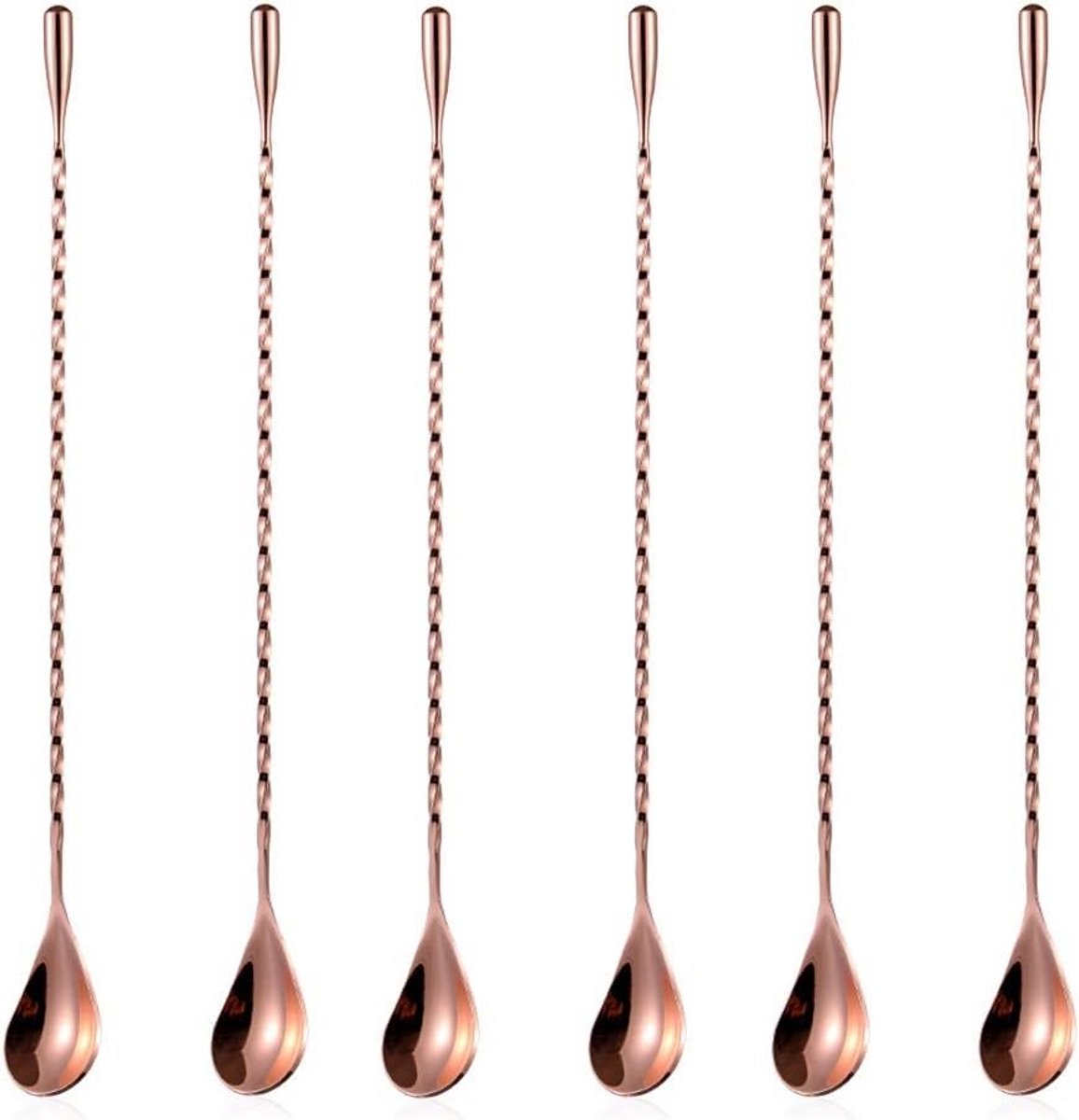 Set van 6 RVS Cocktail Lepels met Spiraalpatroon - Lange Bar Lepel