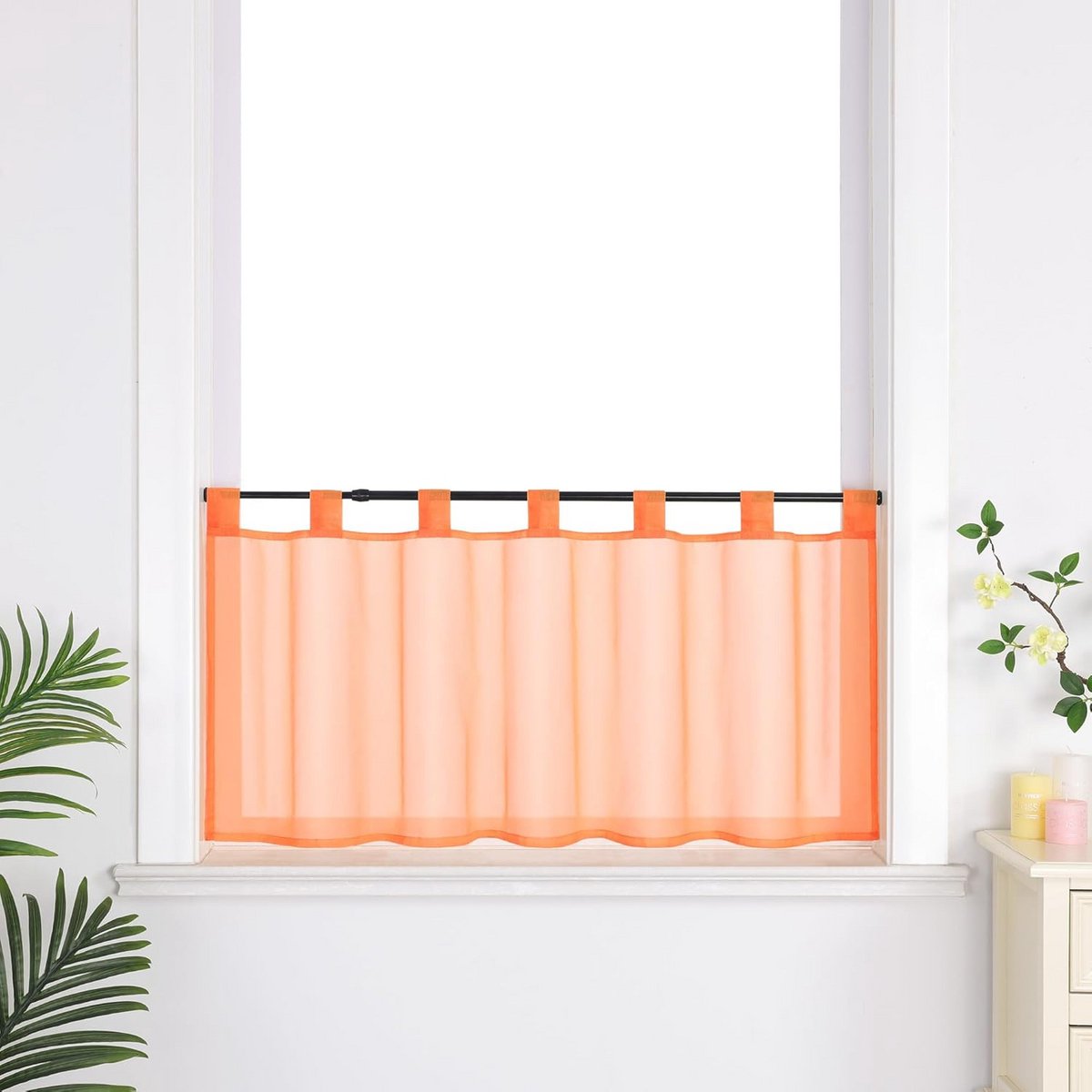 Oranje Vitrage / Keukengordijn met Lussen 45x90 cm