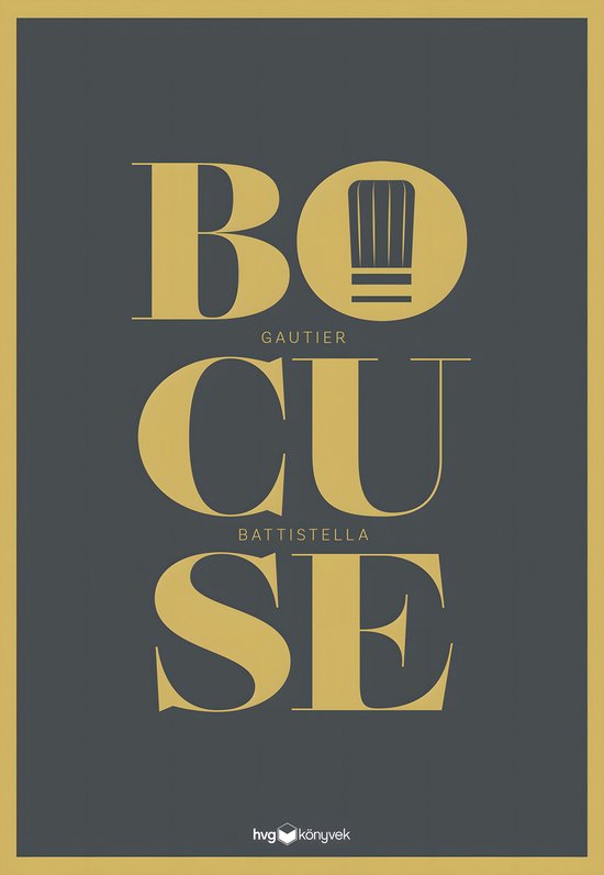 Boek 'Bocuse' met gouden letters en een chefmuts op een donkergrijze achtergrond.