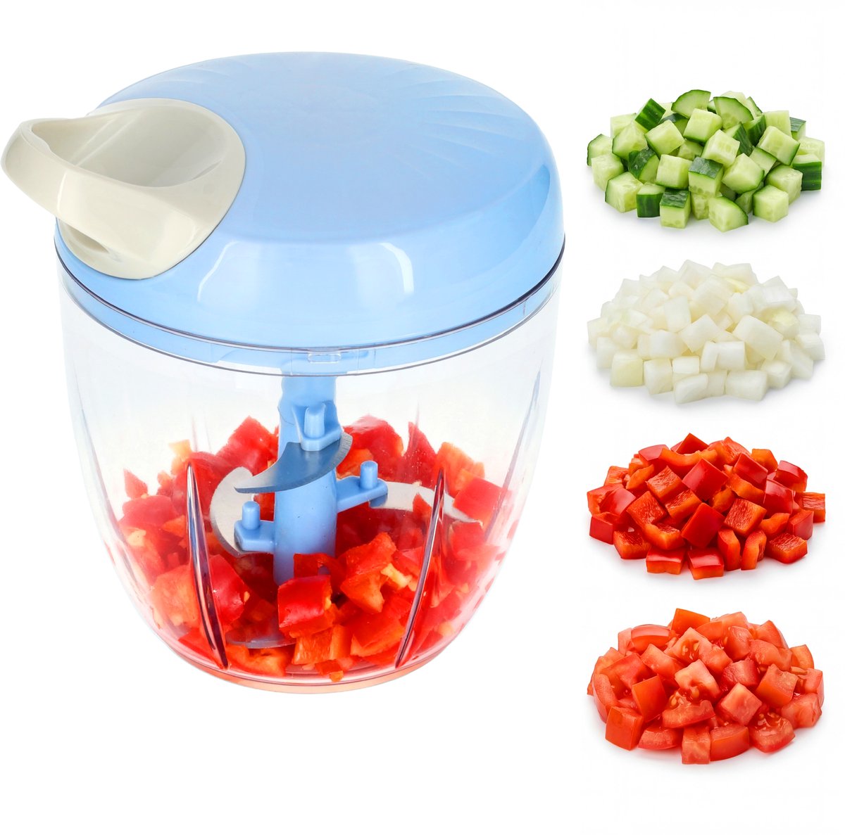 Handmatige Hakmolen XL 900ml -BPA-Vrij - 5 Scherpe Messen - Groentesnijder - Mandoline Keukensnijder - Foodprocessor - Chopper - Keuken Accessoires - Blauw - Löwenthal