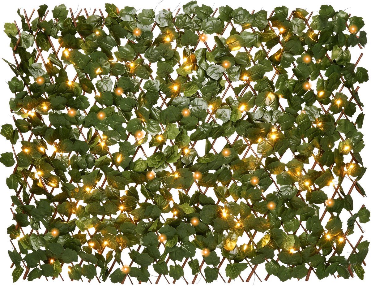 Brixy Kunsthaag Solar – Led - Uitschuifbaar – 180 x 90 cm – Kunstklimop – Kunstplanten Voor Buiten En Binnen – Namaak Plant – Kunst Klimop – Uittrekbaar - Lampjes - Verlichting