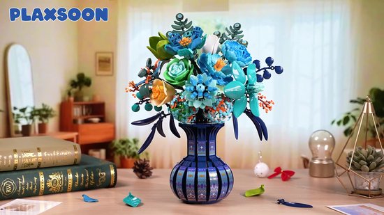 PLAXSOON Pioen Rozen Boeket Bouwsets - 1309 Delen Met Vaas - Pauw Botanische Collectie - DIY Bloemen Bouwpakket voor Haar Kinderen 12+