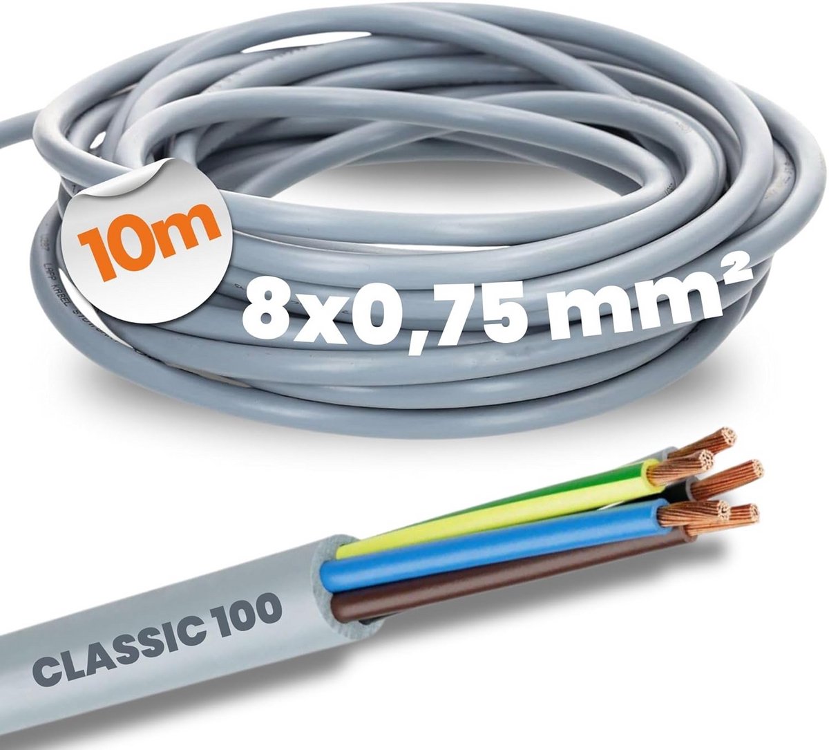 Flexibele 8-aderige Stuurkabel 0.75mm² PVC - 10 Meter Groen/Geel
