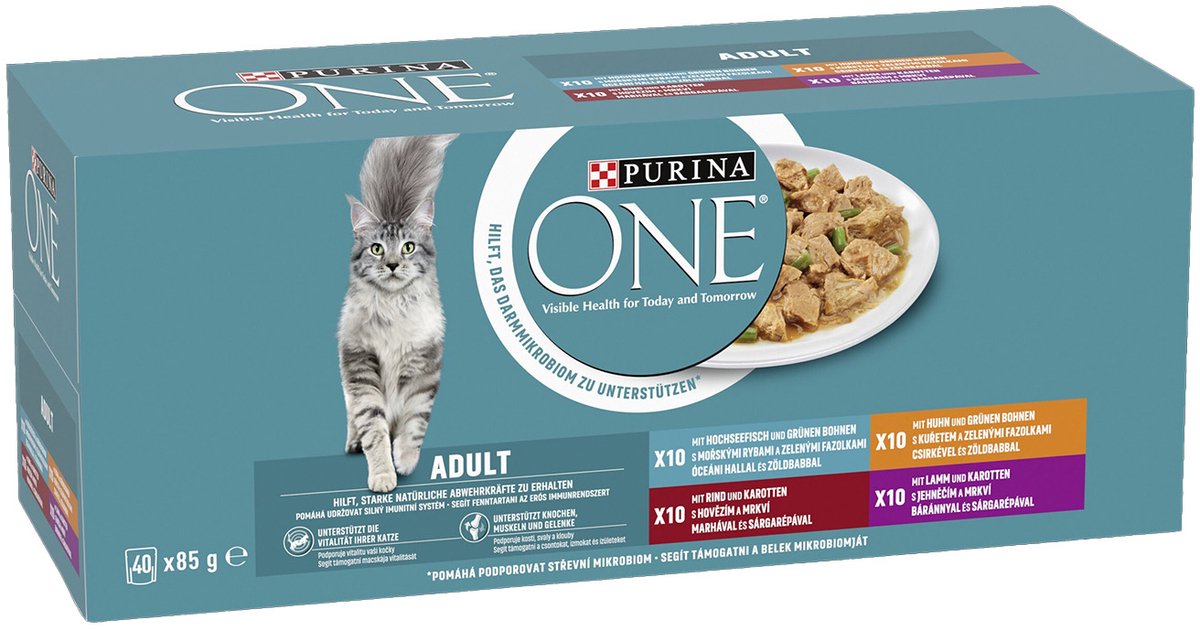 Purina PURINA ONE ADULT met diepzeevis, kip, rundvlees, lam Kattenvoer nat (40 x 85g)