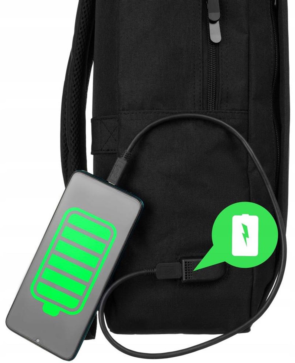 Peterson® Grote Sportrugzak – Met USB-Oplaadpoort – Laptopvak – Reisrugzak – Waterafstotend Polyester – Trolley-bevestiging – Zwart
