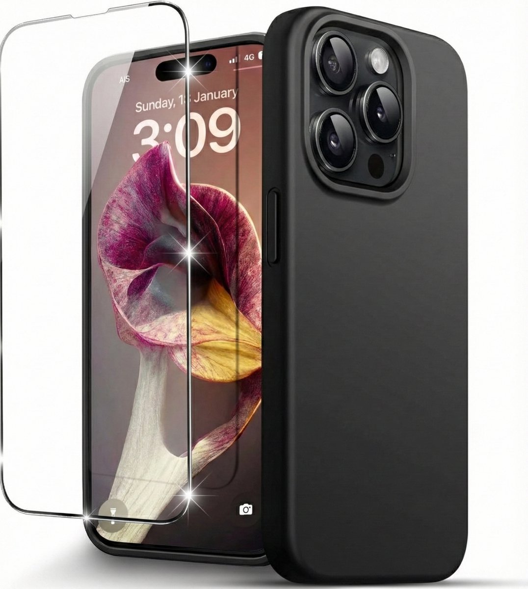 Hoesje Geschikt voor iPhone 16 Pro Max Zwart Telefoonhoesje - Anti-Shock Case Cover met 1x Screenprotector