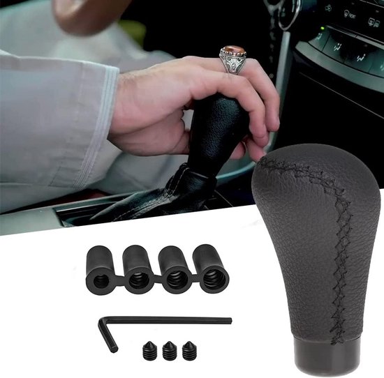 Universele Handgeschakelde Versnellingspook Knop Leer en Aluminium met 4 Adapters van universele — afbeelding 5