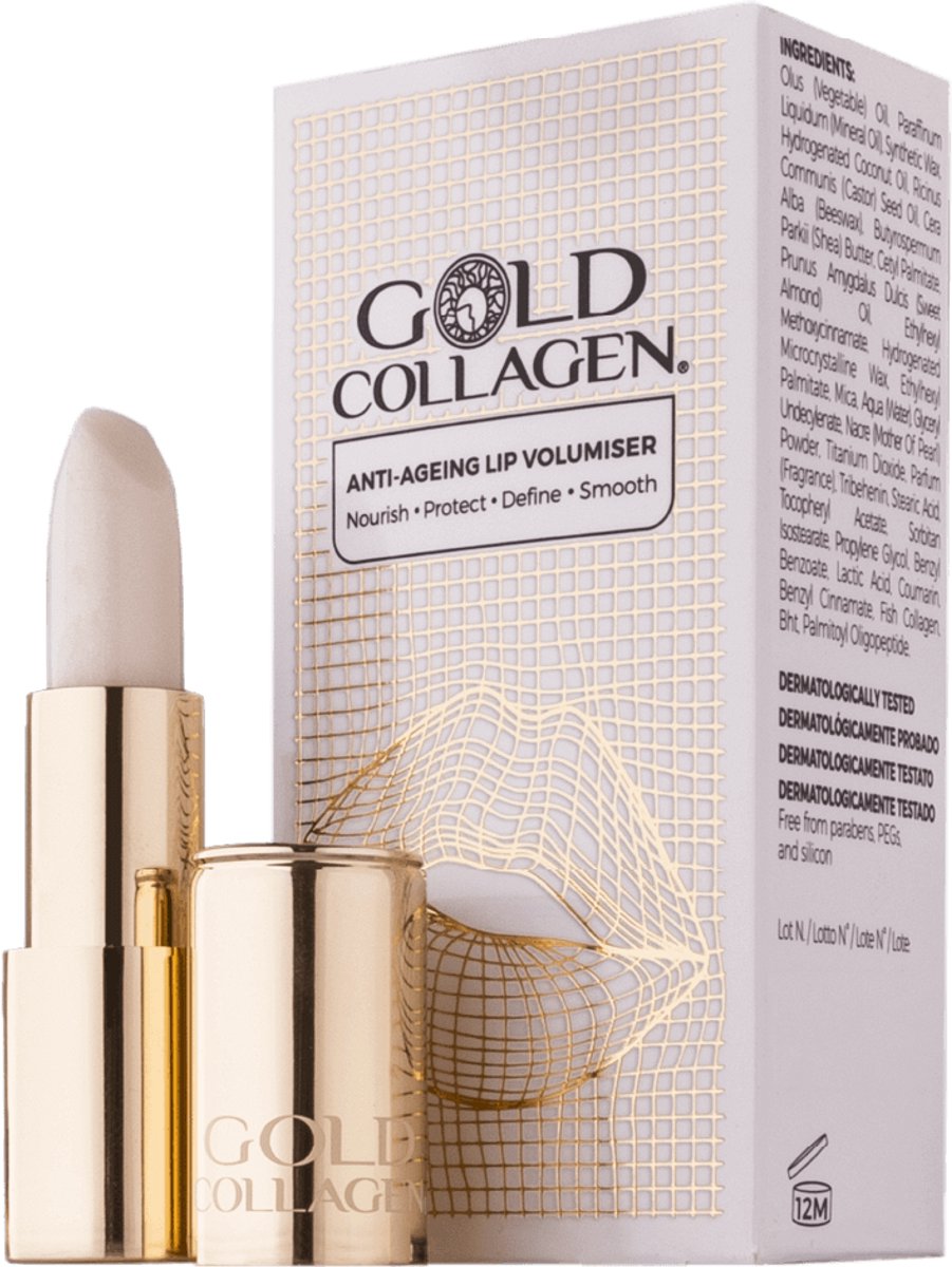 GOLD COLLAGEN LIP VOLUMISER - Rijke parelmoerachtige lippenbalsem - Krachtige mix van oligopeptiden - Voeding & Bescherming - Collageensynthese stimuleren - Volle lippen - Anti-aging - Vermindert fijne lijntjes en rimpeltjes – Ideale verzorging
