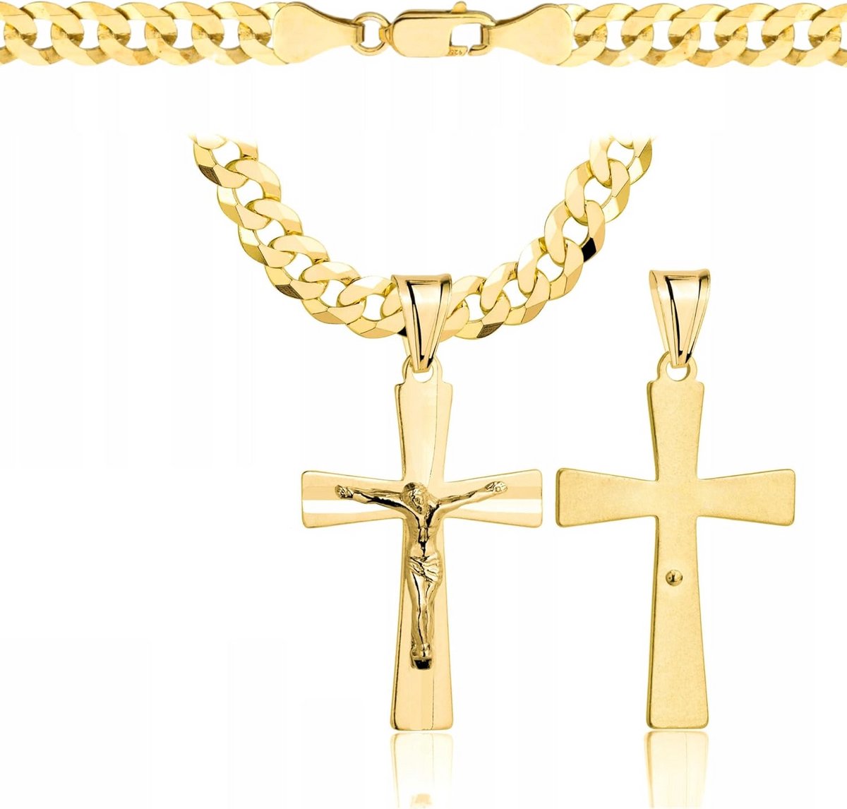 Massief Gouden Kruis Hanger Halsketting voor Mannen 585 Sterling Zilver Optioneel