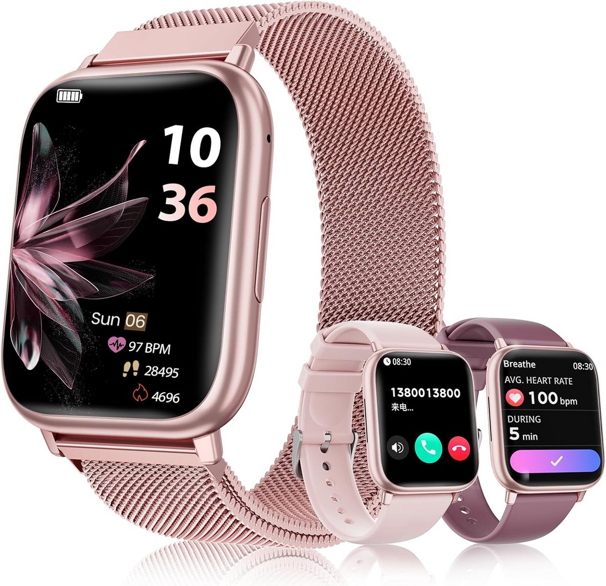 Dames Smartwatch met Telefoonfunctie, Hartslagmeter en Sportmodi