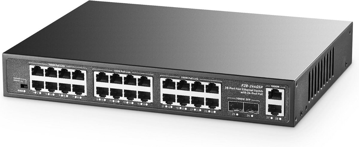 PoE Switch met 24 Poorten, 450W Vermogen, Gigabit Uplink en SFP Modules