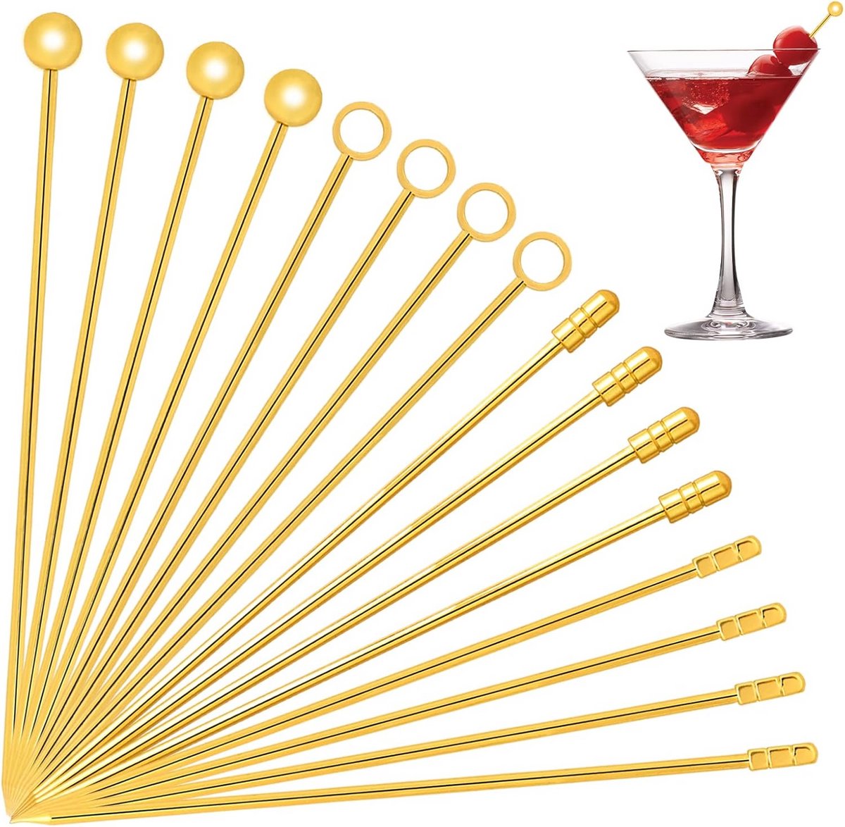 16 Stuks Cocktail Prikkers Herbruikbaar Metalen Cocktail Garnituur Spiesjes 10cm