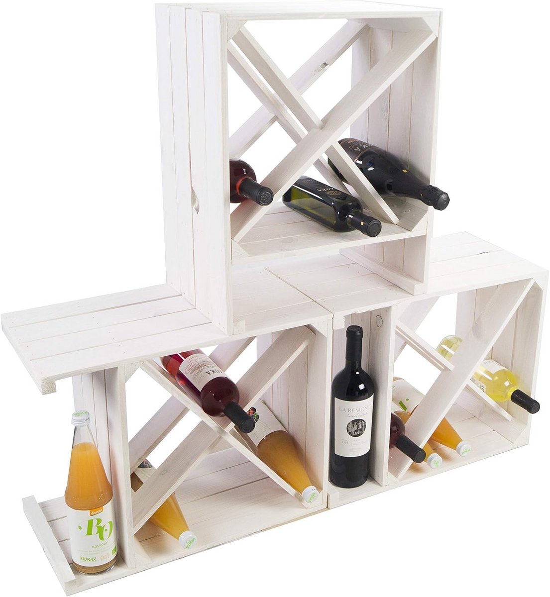 Set van 3 Houten Wijnrekken met X-Design voor Flessenopslag