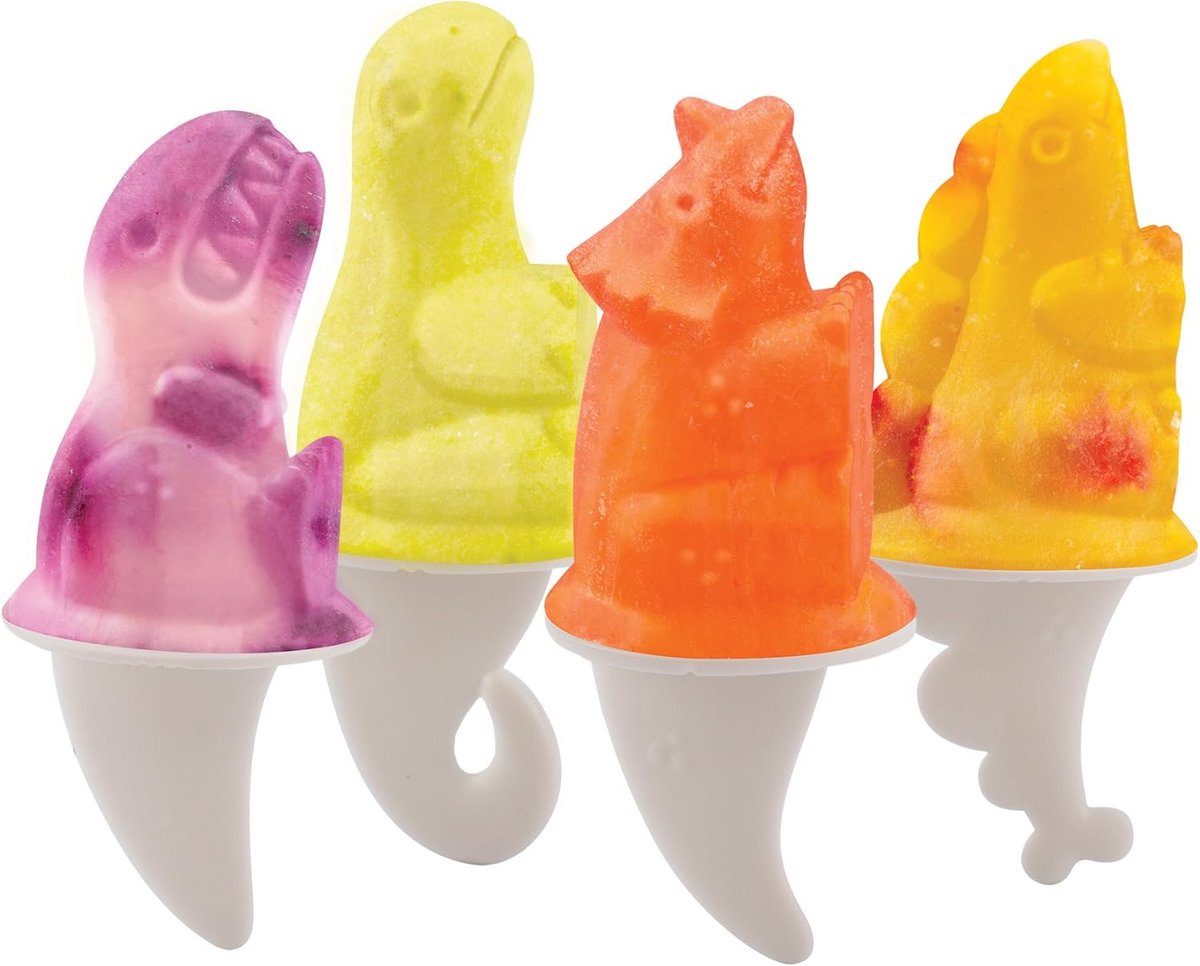 Set van 4 Dinosaurus IJsvormpjes - Herbruikbaar voor Zelfgemaakte IJslolly's