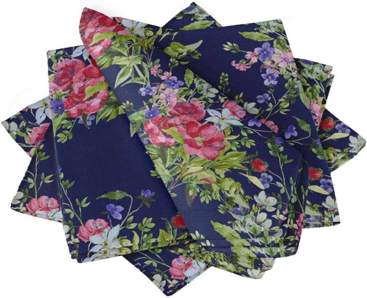 Set van 40 Beige Linnen Servetten met Bloemenprint voor Tafeldecoratie