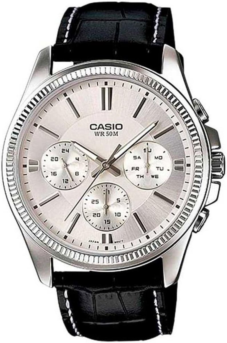 Elegant Zwart Herenhorloge met Leren Band en Analoge Display