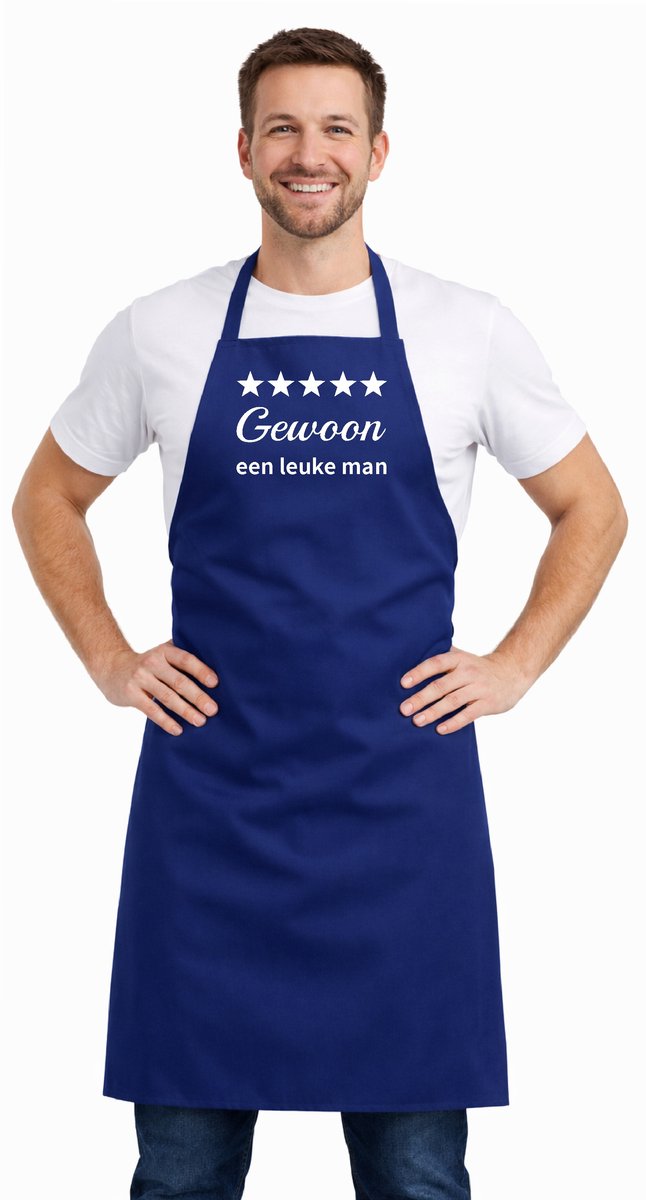 Keukenschort - Schort - BBQ schort - unisexschort - kookschort - 100% katoen - 65 x 90 cm - kleur blauw - Gewoon een leuke man