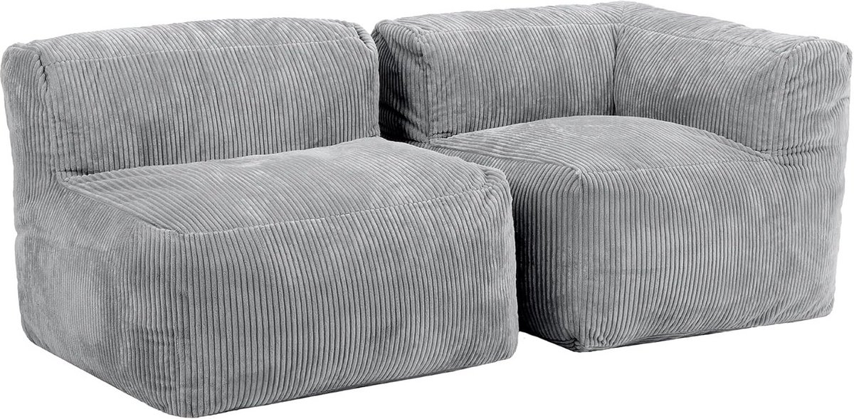 Modulaire Zitzak Bank Corduroy Grijs, 2 Zits Comfortabele Sofa voor Woonkamer
