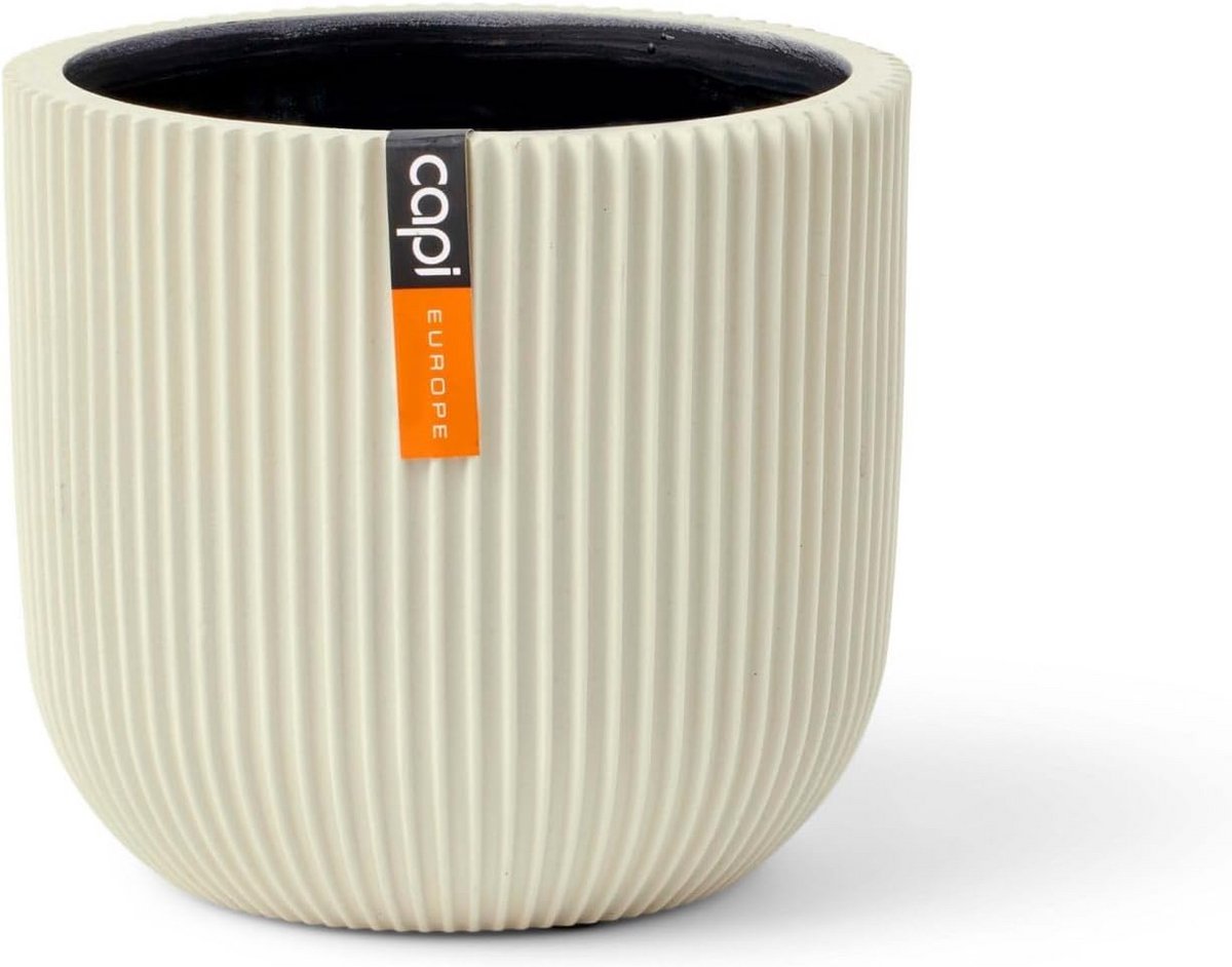 Ronde Groef Bloempot Beige Binnen en Buiten met Opening