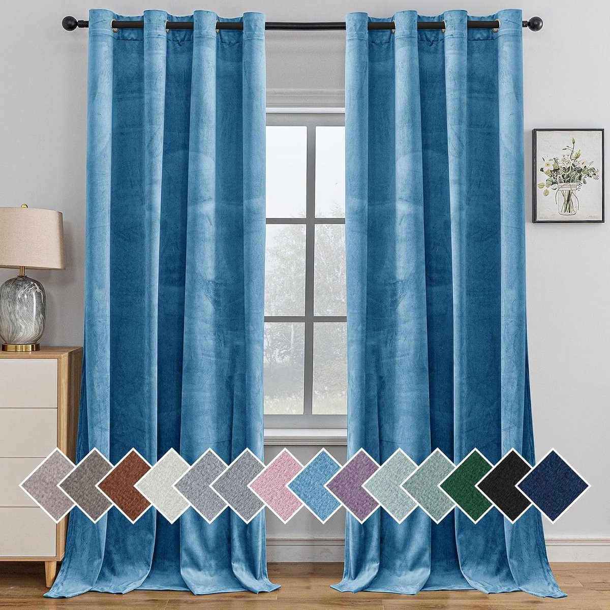 Set van 2 Verduisterende FluWelen Gordijnen met Ringen 140x260 cm Thermisch
