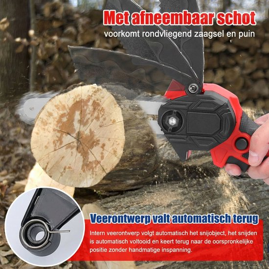 21V Mini Elektrische Kettingzaag - 6 Inch Zaagblad - Draadloze Handzaag - 2 Lithiumbatterijen - Snelle Oplaadfunctie - Veiligheidsvergrendeling - Rood van Tutoy — afbeelding 3