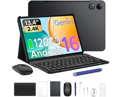 POCKAM P13 Tablets - 48 GB RAM 128 GB ROM - 13,4 inch 2,4K 120 Hz - Android 16 - Gemini AI - 12000 mAh/18 W - Face ID - Widevine L1 - 13 MP + 8 MP camera - Dubbele luidsprekers - Tablet met toetsenbord en pennenhouder - Zwart