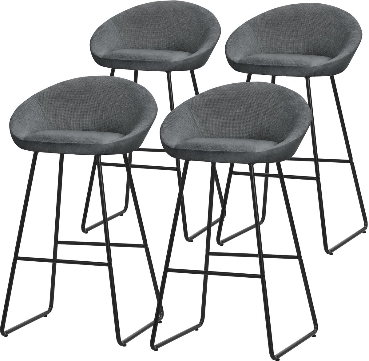 ml-design barkrukken set van 4 antraciet stoffen bekleding 75 cm comfortabele gestoffeerde barkrukken met metalen frame ergonomische keukenstoelen met rugleuning en voetsteun hoge bistrokrukken stabiele scandinavische hoge stoelen voor keuken en bar