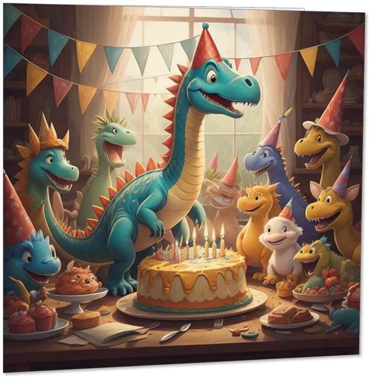 Verjaardagskaart met Dinosaurus Thema Vierkante Wenskaart
