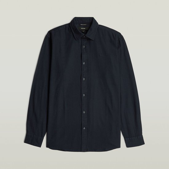 Donkerblauw, regular fit, langarmig overhemd met kraag en knopen, met logo op de borst.