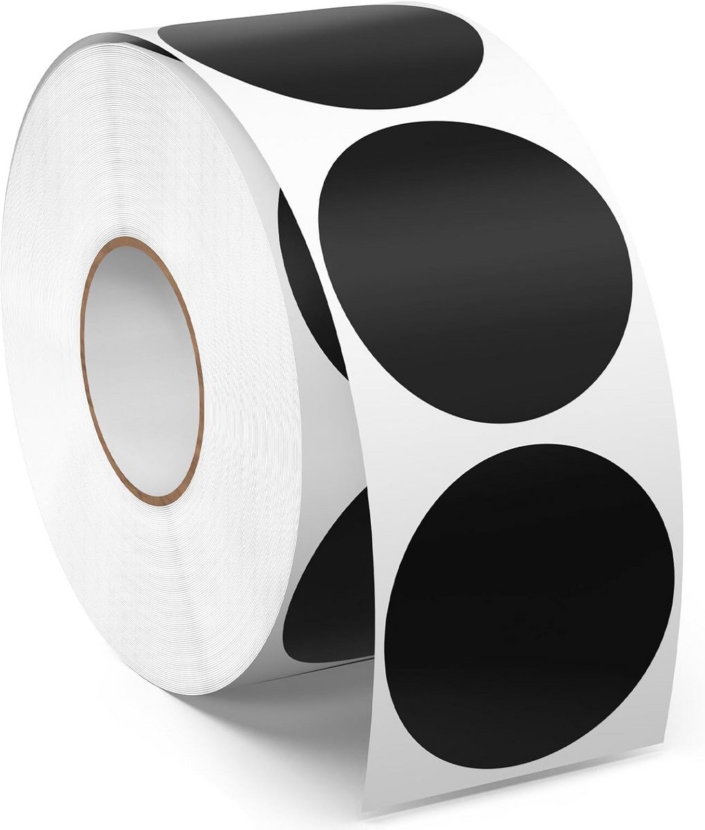 1000 Zwarte Ronde Vinyl Stickers 38mm - Waterdichte Markering en Kleurcoderingspunten