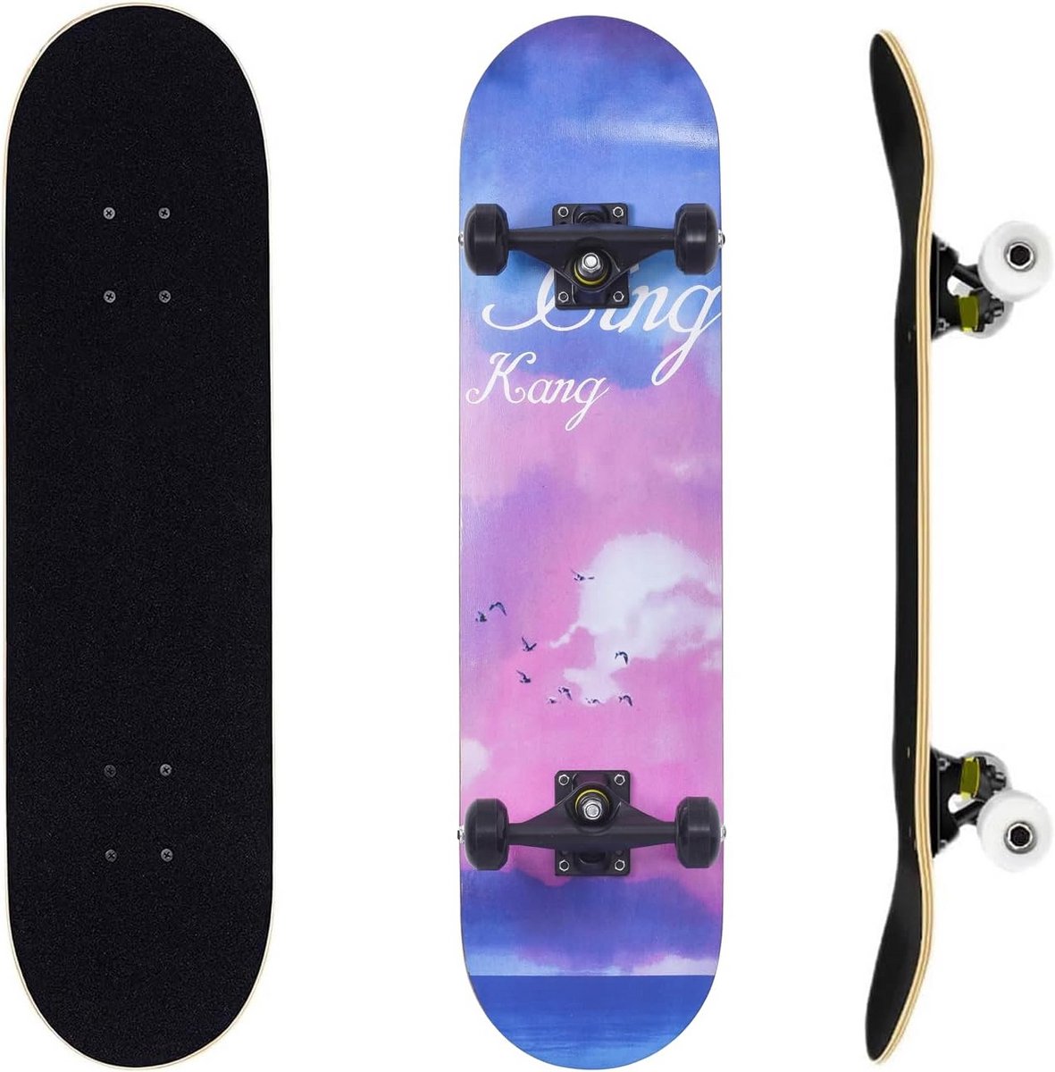 Compleet Skateboard voor Beginners 80×20 cm Dubbele Kicktail 7 Lagen Hout Blauw