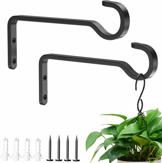 2 Stuks - plantenhaak buiten - plantenhanger - Metaal - Robuuste Plantenhaken - Zwart - Wand & Plafond - Roestvrij - Ophangbeugel - Wandhaak - Lantaarnhaak - Bloempot Houder - Ideaal voor Hangplanten & Tuinaccessoires - Inclusief Montagemateriaal