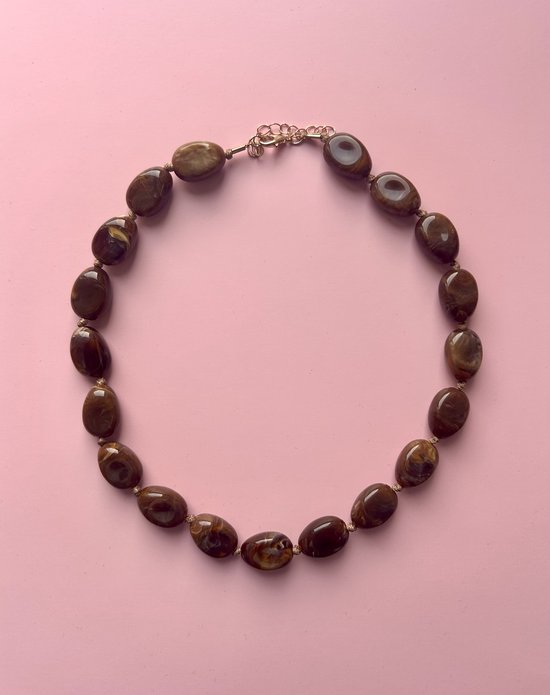 Bruine statement ketting met ronde kralen - statement ketting - ketting met kralen - ketting - ketting blauw - blauwe ketting - bubble grote kralen ketting - green necklace - necklace green - statement ketting - mystic ketting