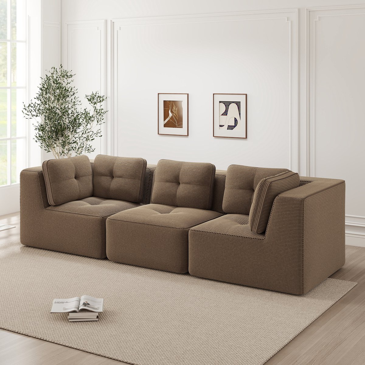 STILVORA Hoekbank - Modulair 3-Zits Sofa Met Diepe Zitting - Voor Woonkamer En Lounge - Co