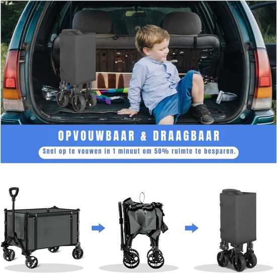 Quvo® Bolderkap Opvouwbaar Luchtbanden - Bolderkar - Bolderkar Opvouwbaar - 100 kg - Grijs- 31cm x 44cm x 19cm van Merkloos — afbeelding 2