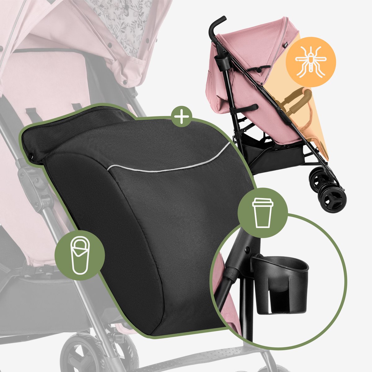 Tulano Davos 35 - Kinderwagen - Buggy - Lichtgewicht Wandelwagen met XXL Zonnekap - Verstelbare Rugleuning - Tot 22 kg -Roze – foto 3