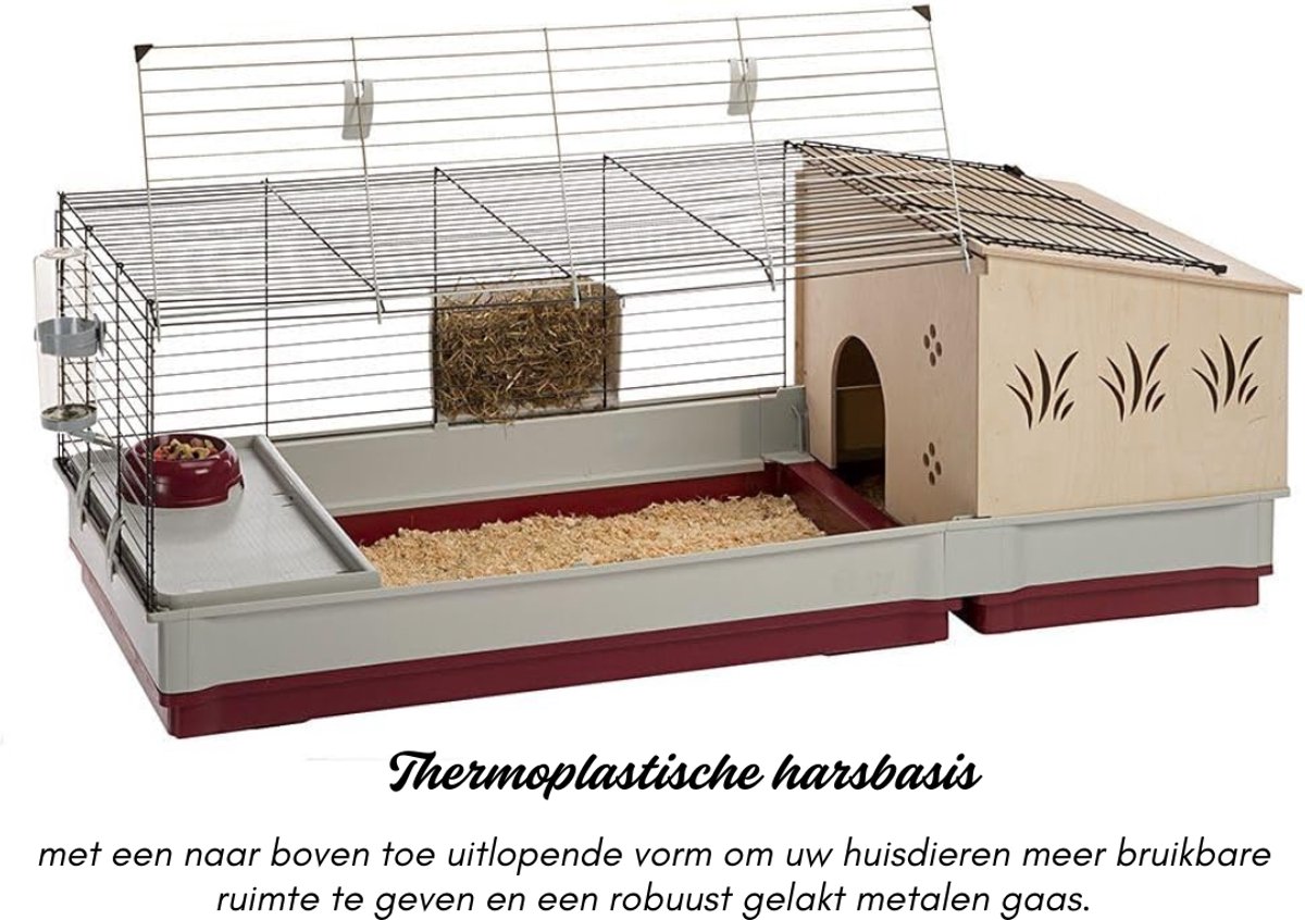 DYNA® Konijnenhok Binnen - Konijnenhok Met 2 Etages - Konijnenren - Crolik - Bruin/Rood-142cm x 60cm x 50cm
