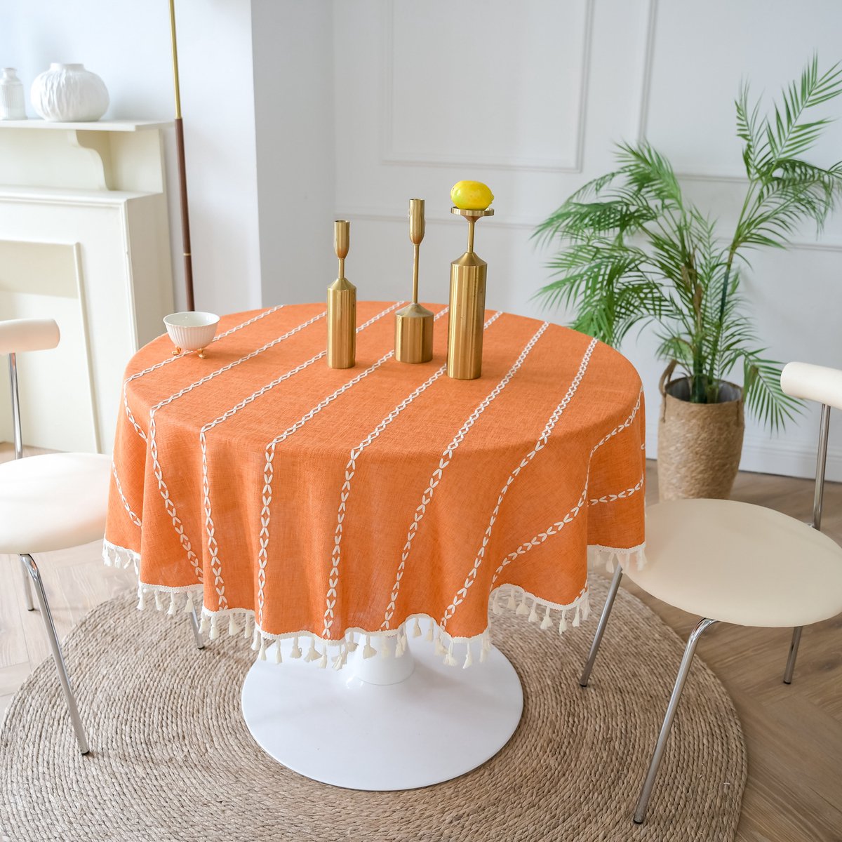 Rond linnen tafelkleed, 140 cm, oranje