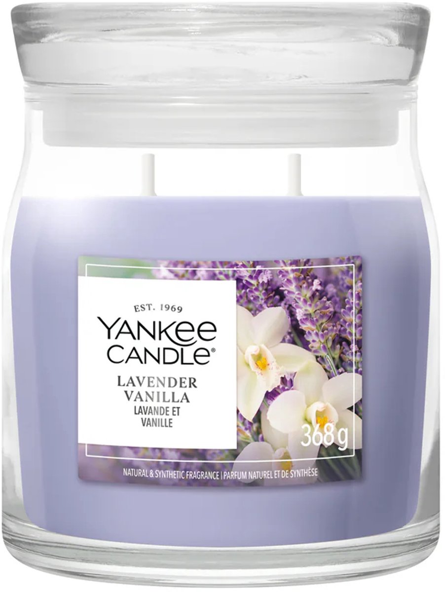 Yankee Candle Lavender Vanilla Medium Jar - tot 50 branduren Paars