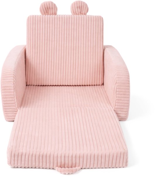 Flumi - 2 in 1 Uitschuifbare Kinderfauteuil - Schuimconstructie - Afneembare Wasbare Hoes - Corduroy Stof - Met Zijvakken - Roze van Flumi — afbeelding 3